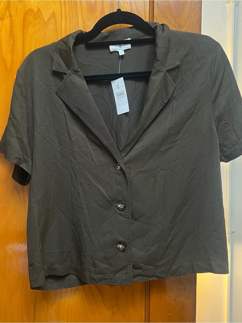Lou & Grey Short-Sleeve Button Front Top - Olive